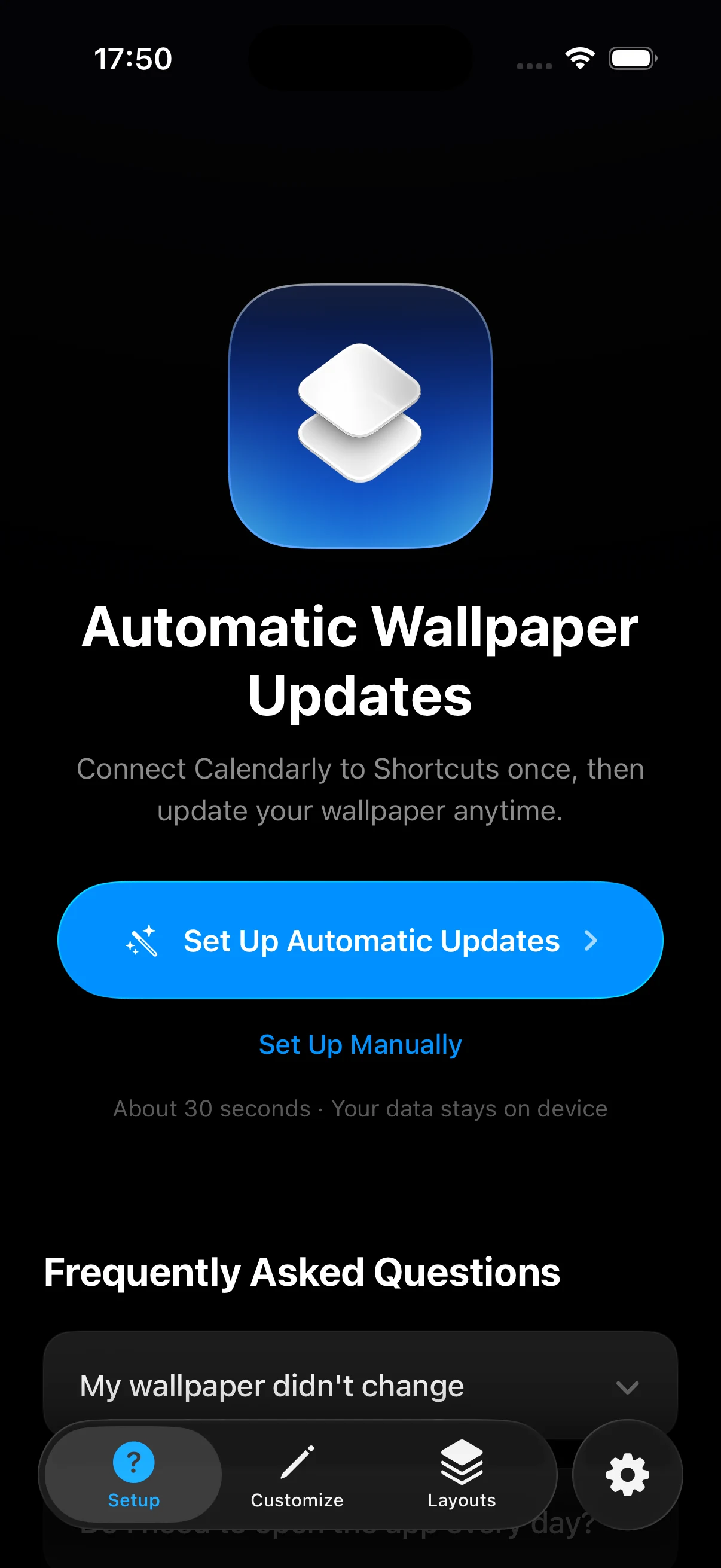 The Setup tab in Calendarly with the Set Up Automatic Updates button