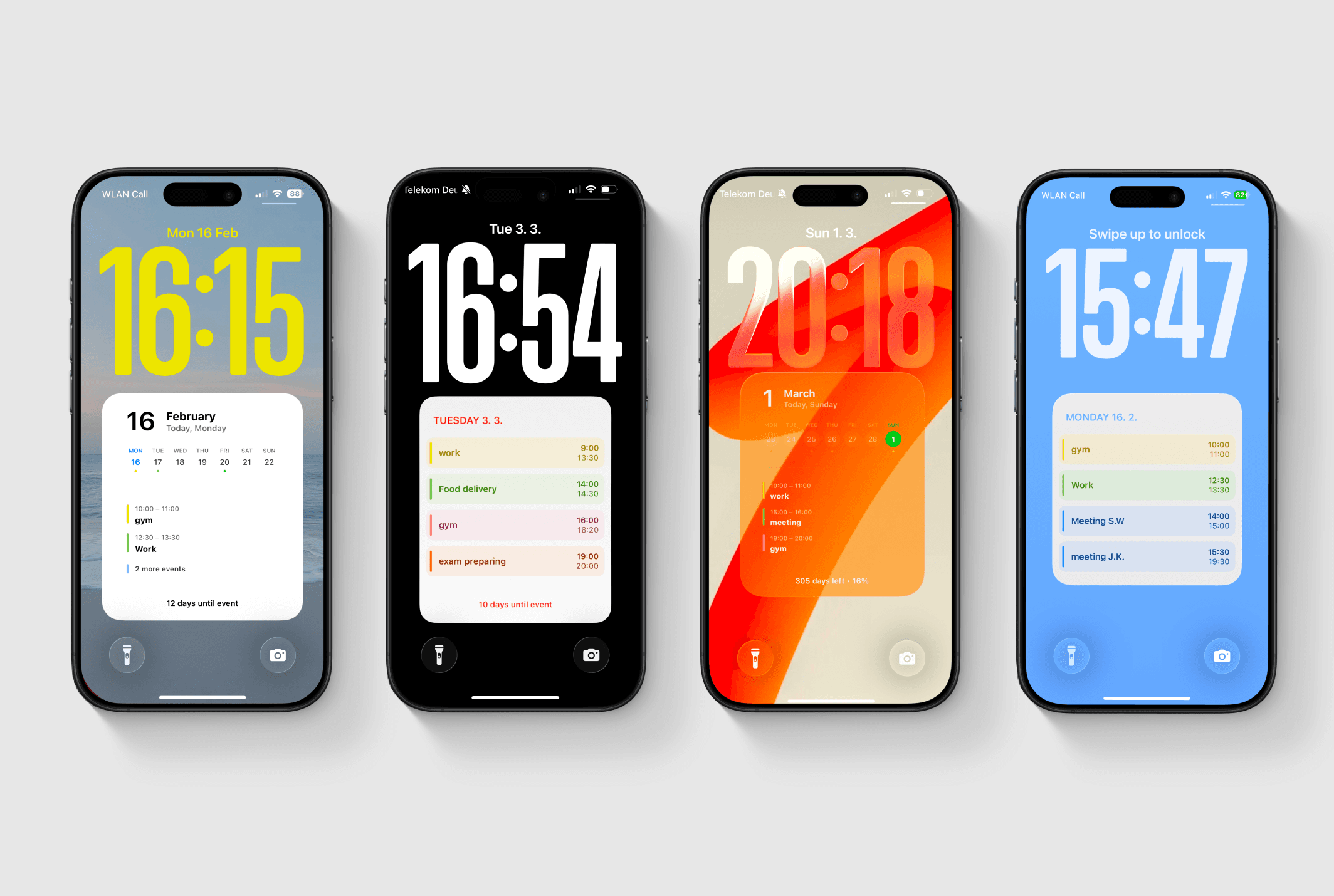 Daily schedule visible on the iPhone lock screen.