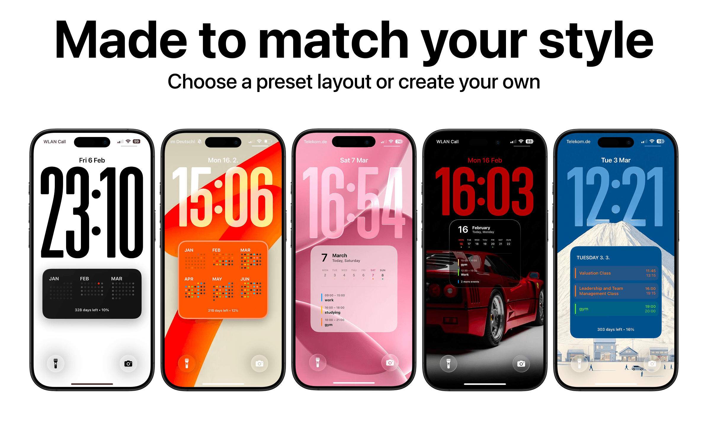 Custom lock screen layout showing calendar events.
