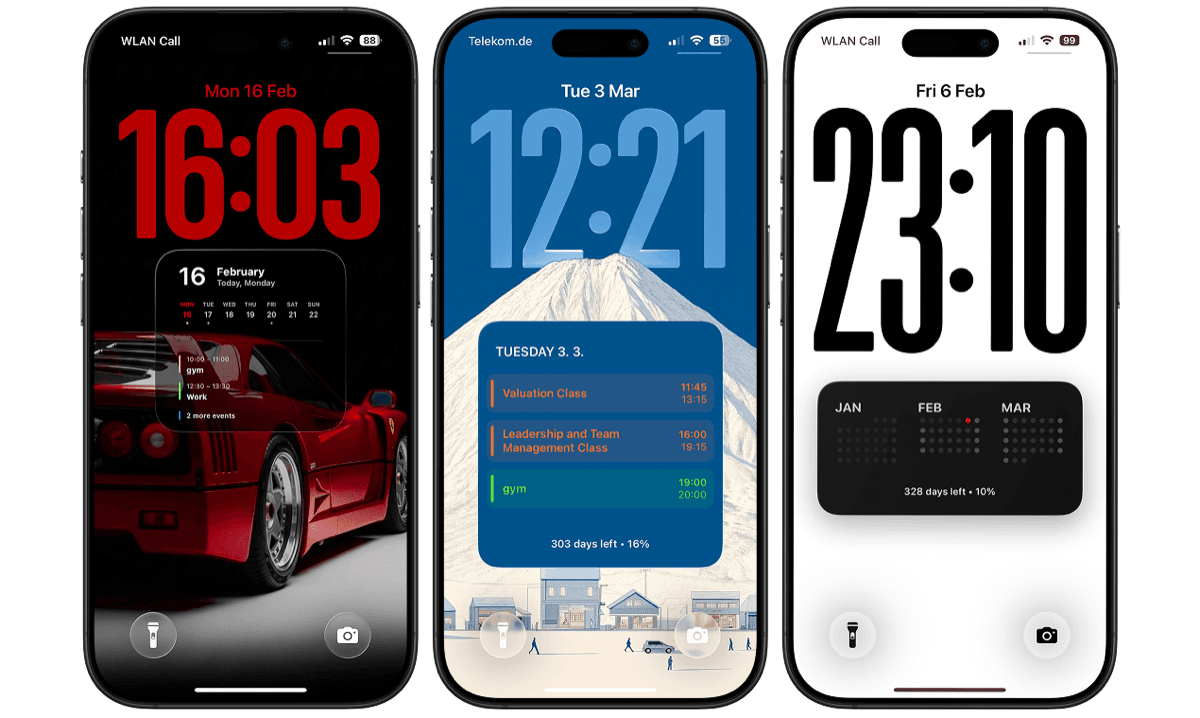 Final result of automated calendar on iPhone lock screen wallpaper