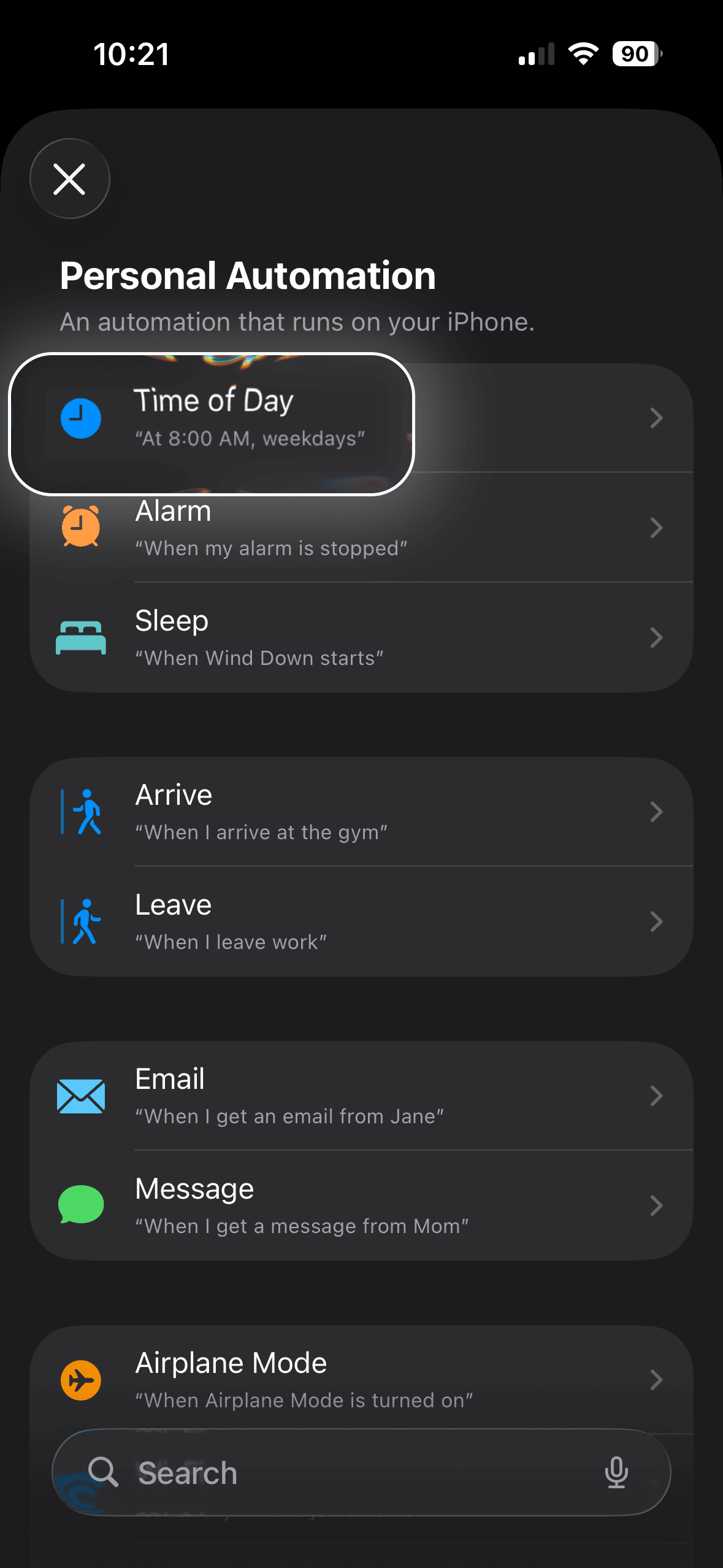 Selecting Time of Day trigger for automatic wallpaper update