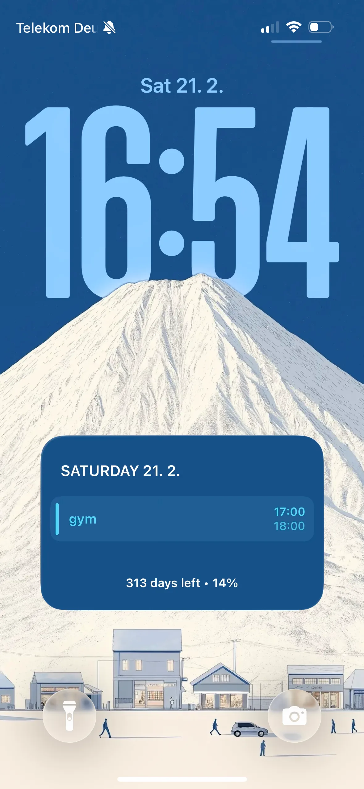Alpine — A glass agenda card with the date and today's events.