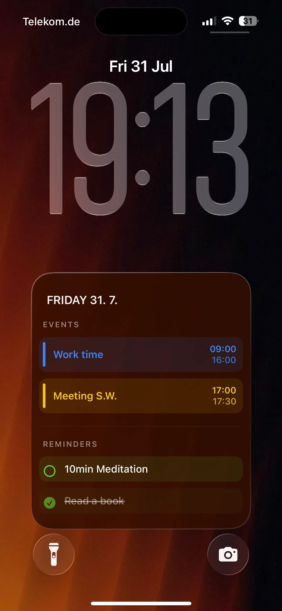 Flare — Events and reminders on one screen, with check circles.