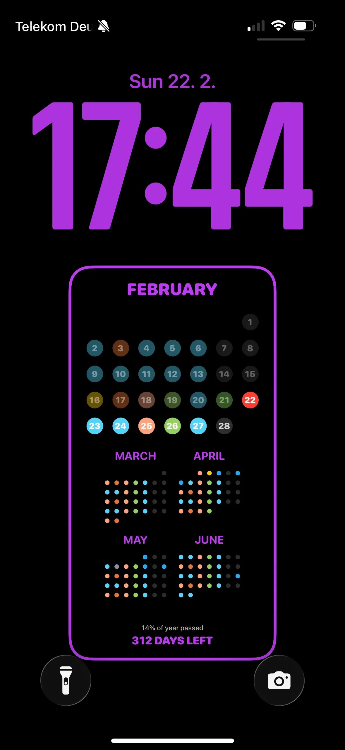 Neon Pulse — The month in numbers on circles, with mini months below.