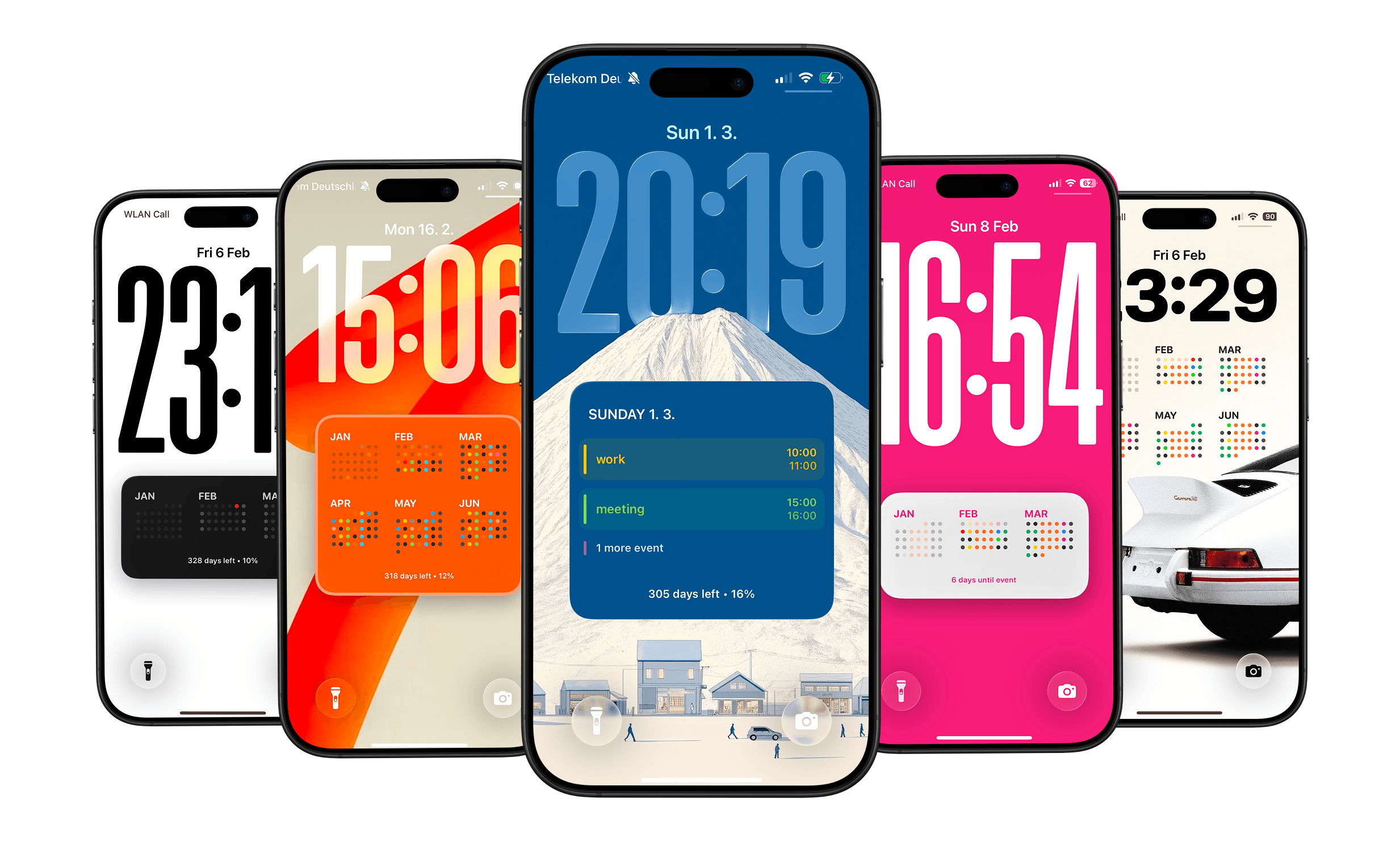 iPhone Lock Screen Calendar Setups Various iPhone lock screen calendar setups created with Calendarly app